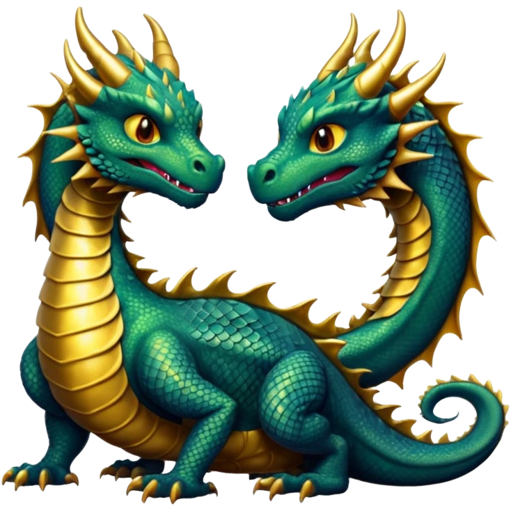 2 dragons, 1 is black and the other is gold, the gold is smaller than the black one emoji