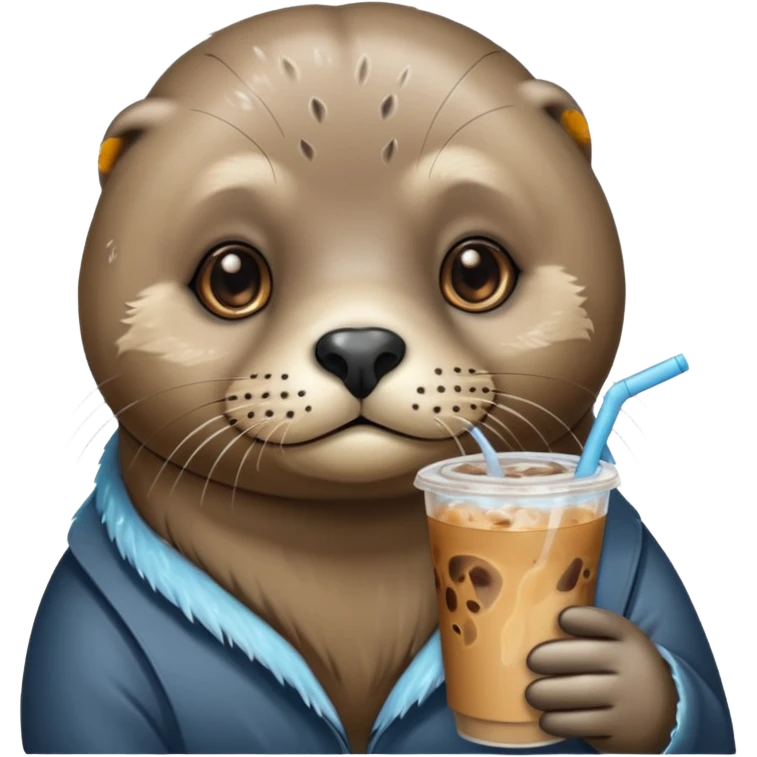 Seal with iced coffee emoji