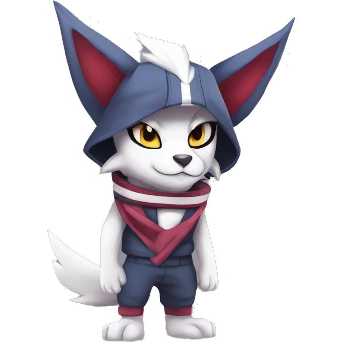 Cool Anthro Absol-Noibat-Zangoose-Lycanroc-Quilava-Litten-Sphynx-Pokémon with edgy stripes collar punk techwear cool fiddler-hat Full Body emoji