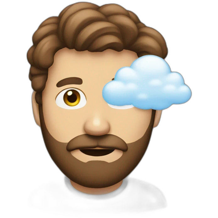 A Man with brown hair a Beard and a cloud in front of his face emoji