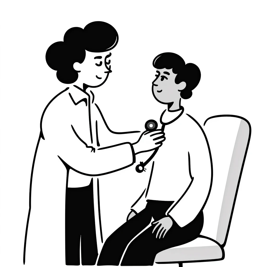 Detailed drawing of physician using stethoscope on patient's chest during cancer screening assessment emoji