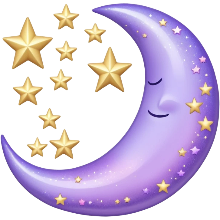 Beautiful sparkly glittery shiny pretty pastel lilac lavender Violet crescent and stars scenery aesthetic decorations emoji