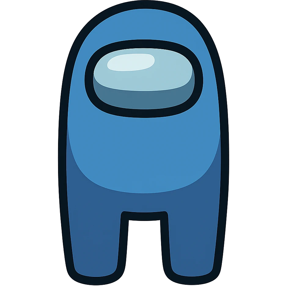 Create an Among Us crewmate character in a blue color, standing with arms at sides, neutral expression, transparent background, in a style suitable for editing and clear character depiction. emoji