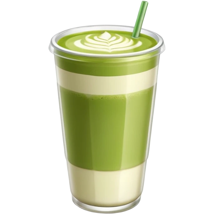 A clear glass with matcha latte. The glass should be a takeaway one, similar to Starbucks', but clear and without the logo. I'd like the latte to blend with the matcha. emoji