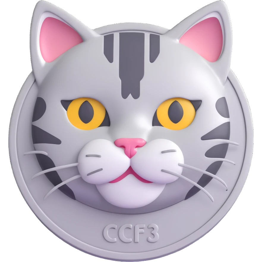A silver coin with a cat face emoji