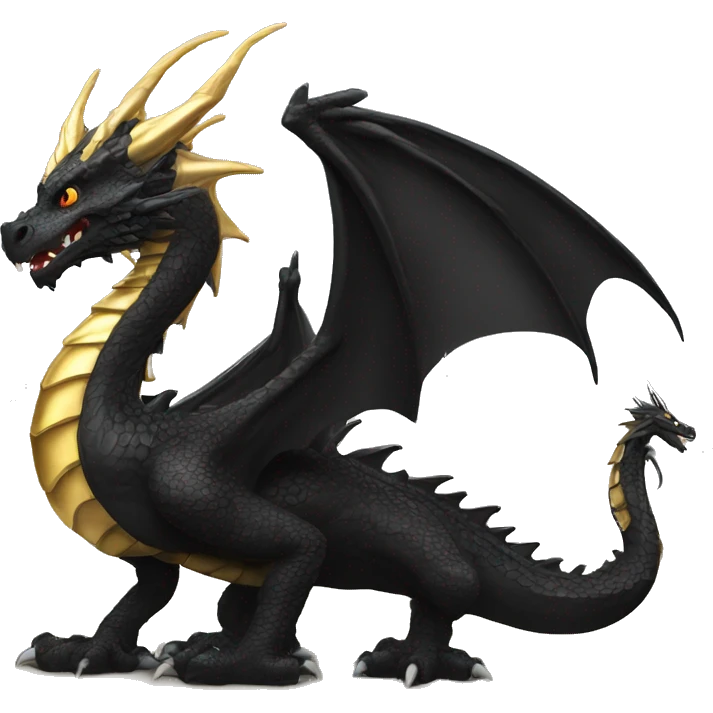 Big black dragon standing next to a small gold dragon emoji