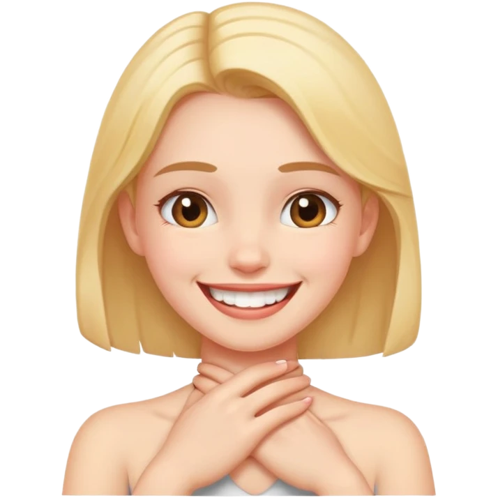 girl holding neck in front grinning  emoji