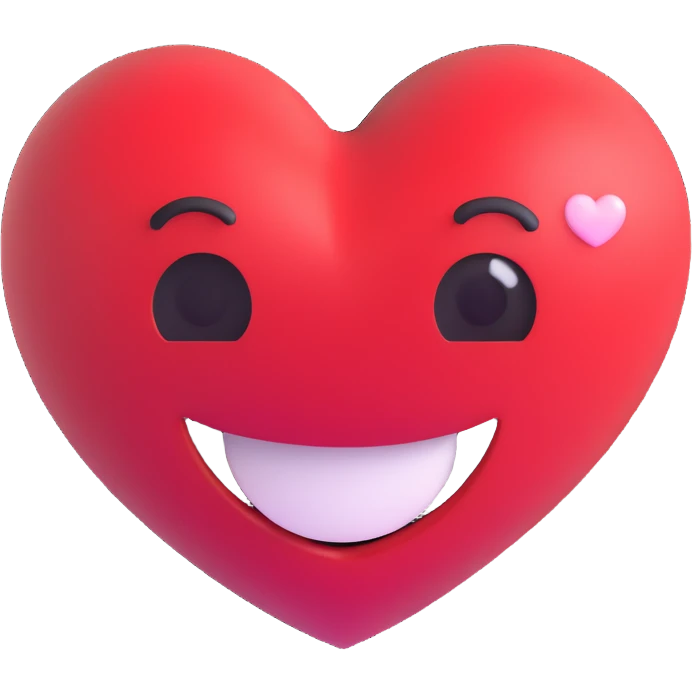 smiling face with a heart popping out, heart is pixelated, 3D emoji style emoji