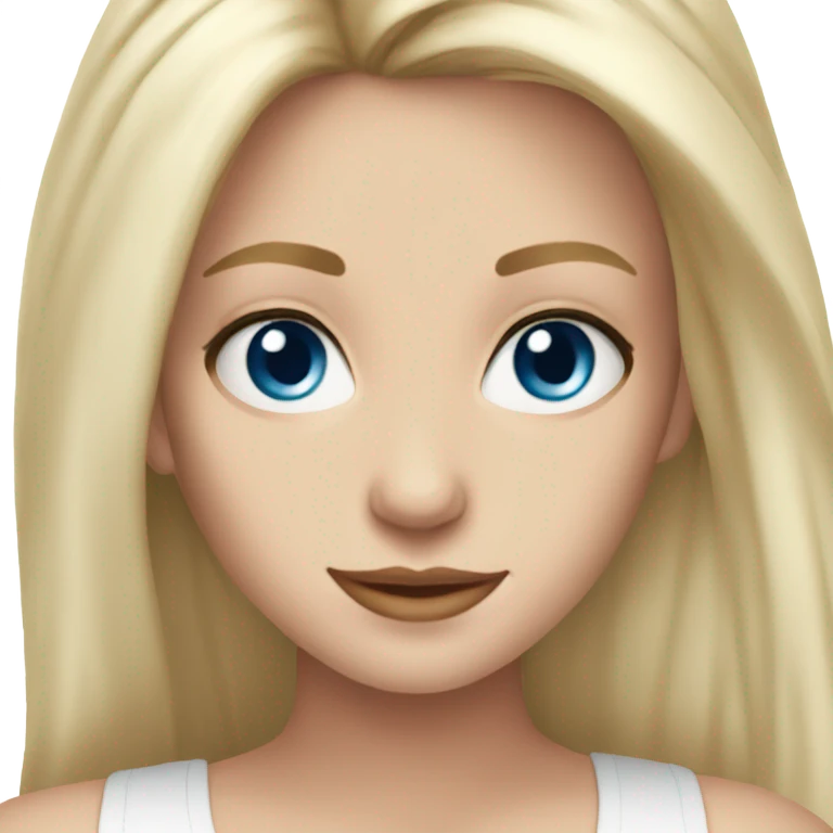 beautiful woman, long straight blonde hair, blue eyes, aesthetic white tank top emoji
