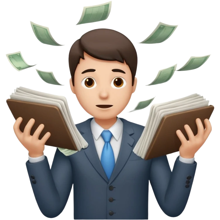 create an emoji of a person juggling lots of work loooking stressed out emoji