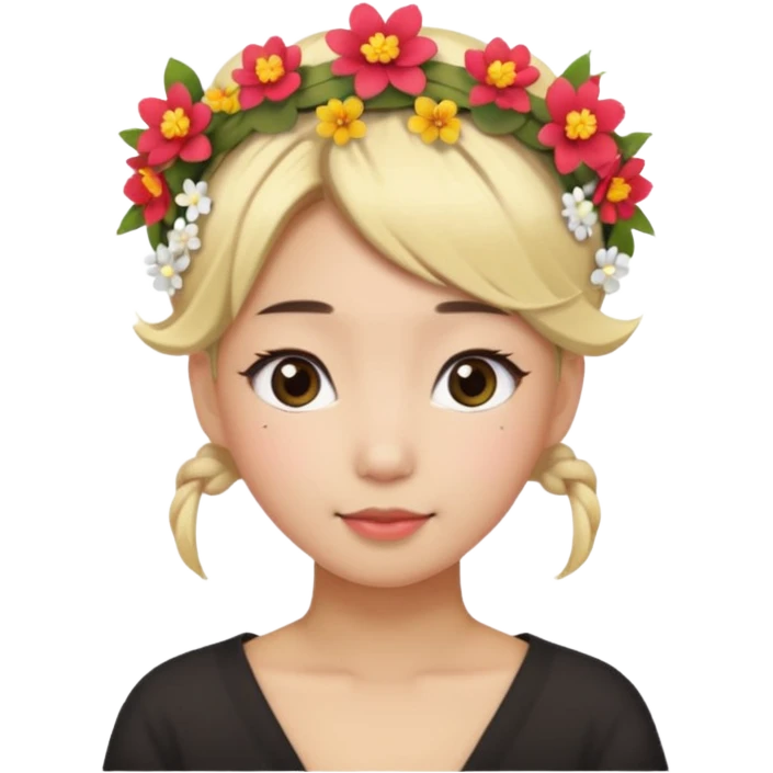 asian woman blonde flower crown with hair bun emoji