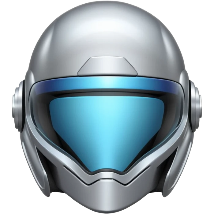 A futuristic helmet emoji made of silver chrome, smooth aerodynamic shape, minimal visor detail, reflective metallic surface, sci-fi aesthetic, iOS emoji style, centered on clean white background emoji