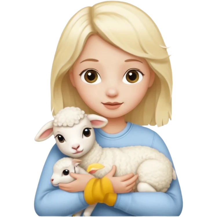 a blonde girl holding a baby lamb emoji