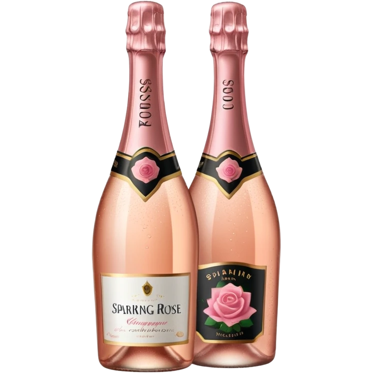 bottle of sparkling rose champagne tilted up and to the right, no glass emoji