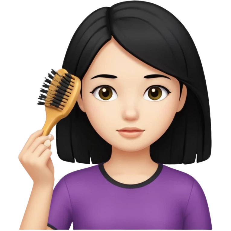 A girl with black hair brushing her hair emoji