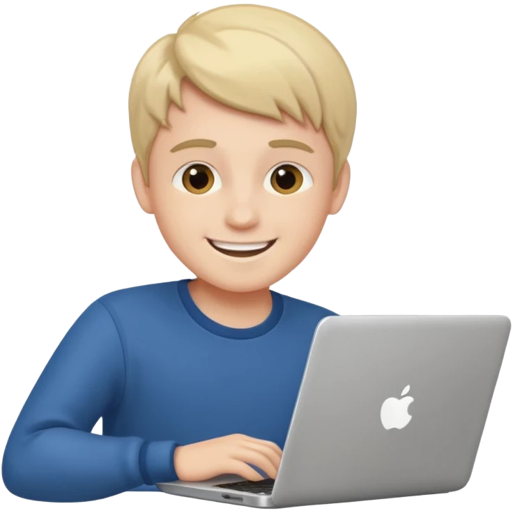 boy smiling while using a laptop emoji