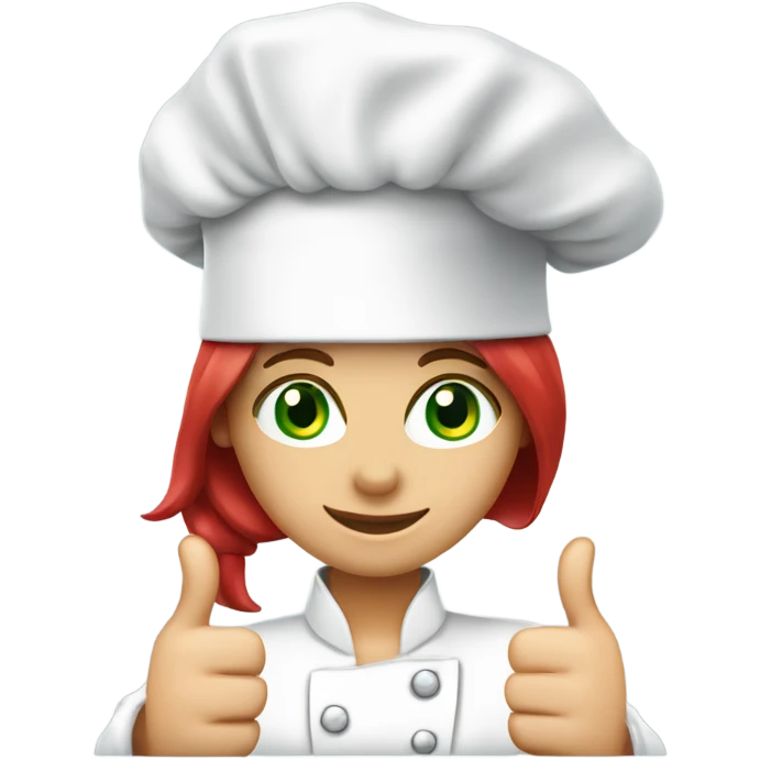 thumbs up green eyes red haired female chef with hat emoji