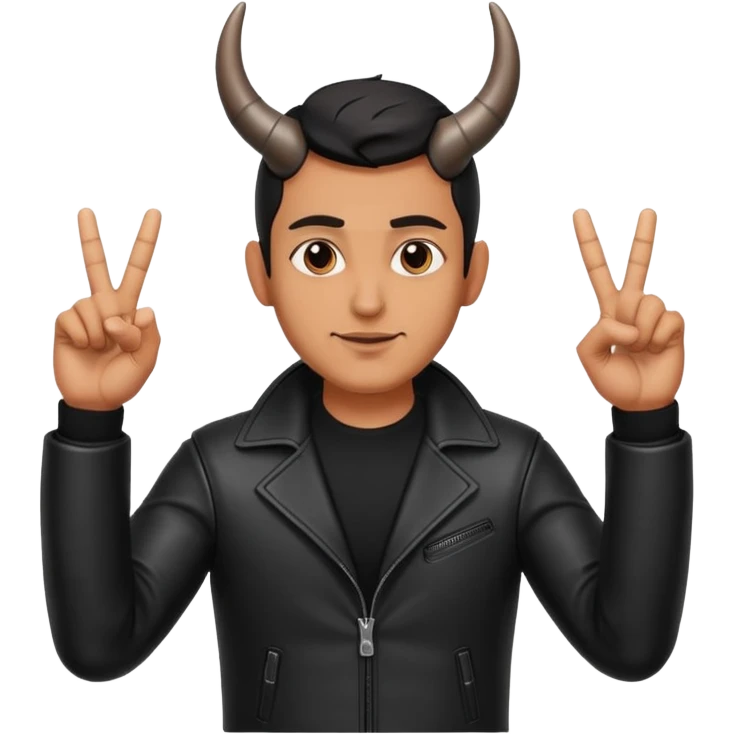 Un uomo vestito in nero che fa il gesto delle corna  emoji