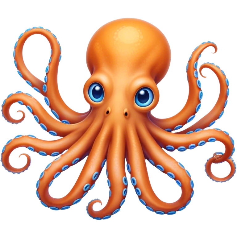 Cinematic Noble Octopus Portrait Emoji, Poised and enchanting, with a light orange body adorned with vibrant blue rings and eight delightfully curling arms with gentle suckers, large sparkling eyes exuding warmth and playfulness, Simplified yet charmingly expressive features, highly detailed, glowing with a soft, magical underwater radiance, high shine, intelligent and irresistibly cute, stylized with an air of whimsical marine enchantment, focused and fluid, soft glowing outline, capturing the essence of a watchful and endearing octopus that appears ready to float out of the screen with delightful charm! emoji