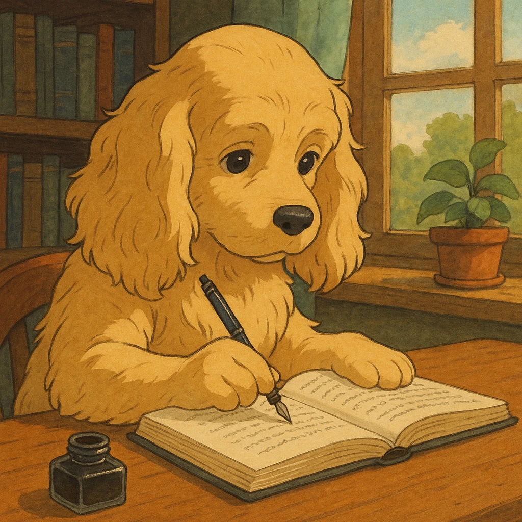 Blonde cocker spaniel writing a novel   emoji