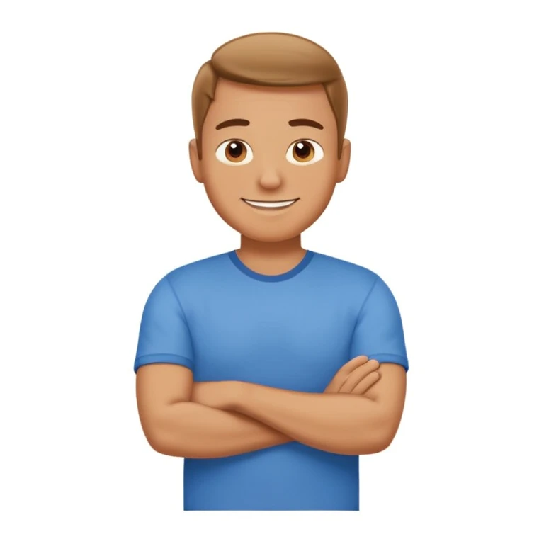Create a cartoon emoji-style illustration of a smiling man standing confidently with arms crossed. emoji