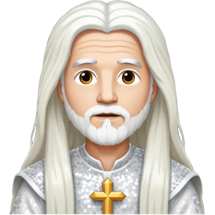 God from The Bible with long white hair, white sequin outfit emoji