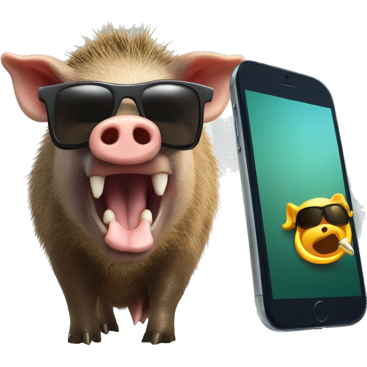 wild boar chocked with sun glasses and calling with phone emoji