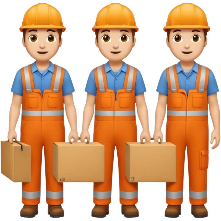 emoji style railway engineer full body in orange overalls, carrying a box in front of them emoji