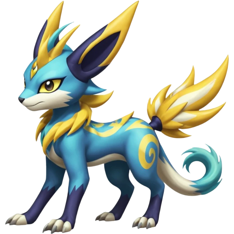 Feral Scaly Striking Slaying Badass Evil Handsome Lightning-patterned Zig-zagged buzzy fuzzy Meloetta-Renamon-Luxray-Cobalion-Suicune-Vernid-fusion-hybrid-creature, full body  emoji