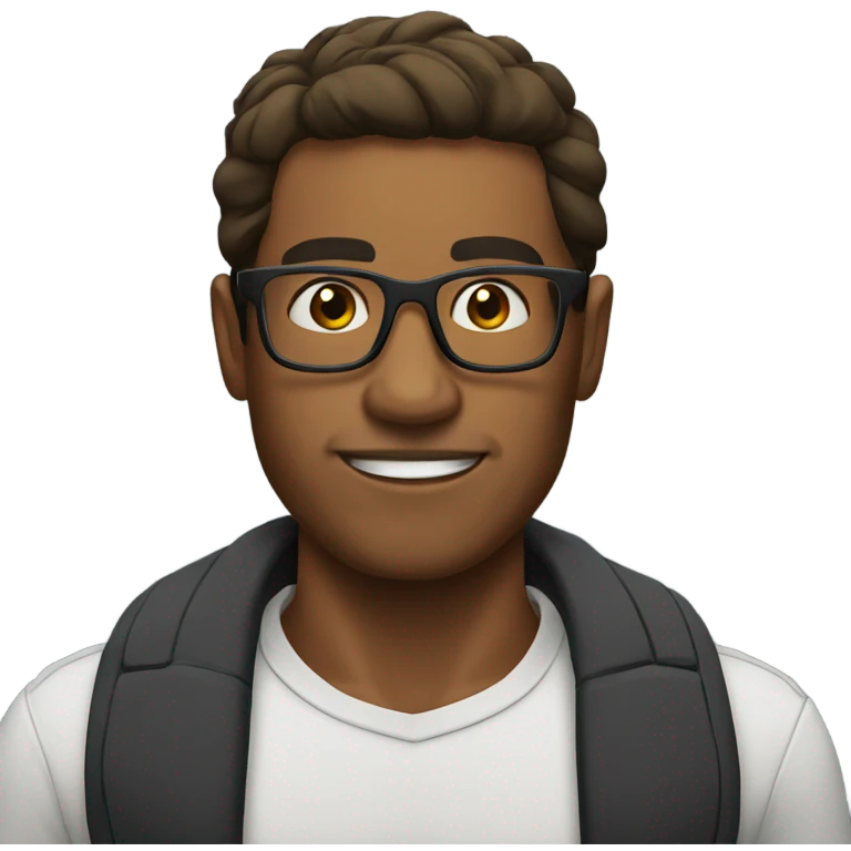 Brown man wearing glasses with muscles emoji