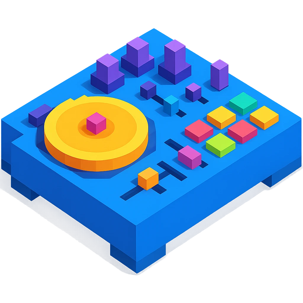 DJ equipment close-up with detailed knobs and glowing buttons emoji