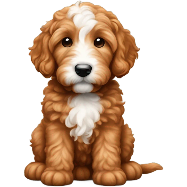 Red goldendoodle puppy white nose bow on head emoji