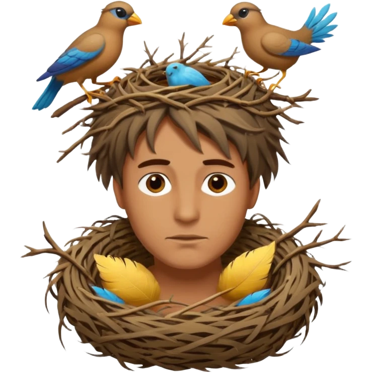 Man who has a birds nest on top of his head for hair emoji