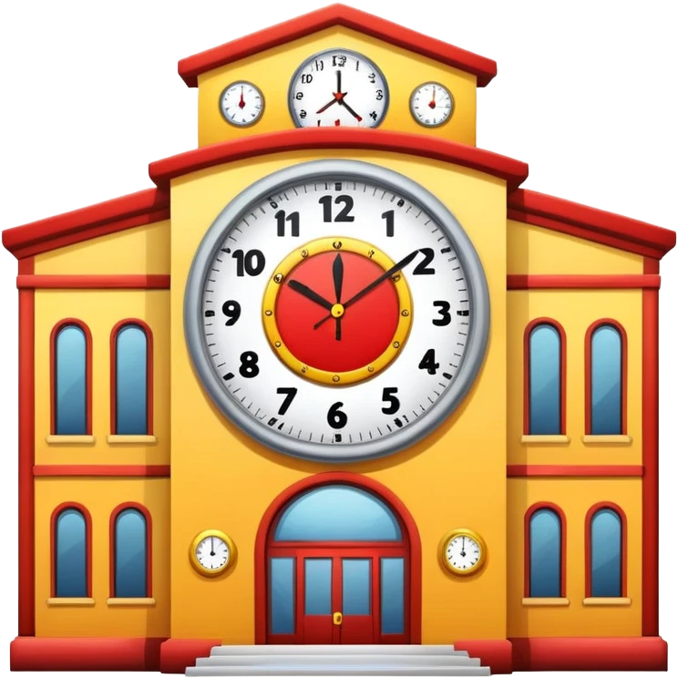 Create an emoji which is red and yellow school with big clock  emoji
