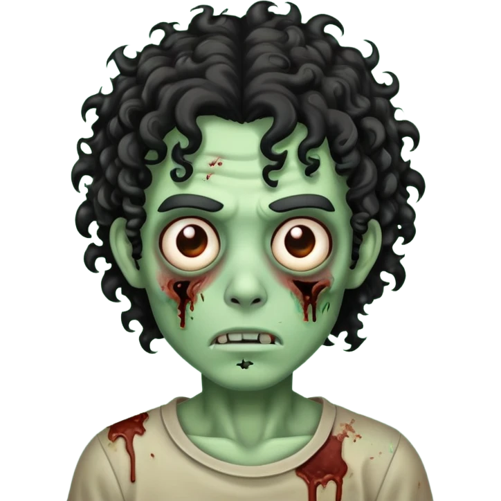 Zombie de cabelo cacheado médio preto que cobre a testa emoji