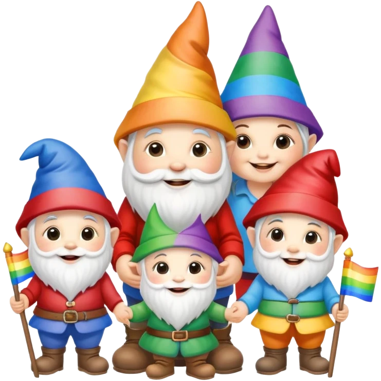 Adorable family of garden gnomes celebrating pride month  emoji