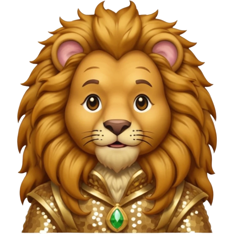 Brrr, the Cowardly Lion from The Wizard of Oz with golden brown fur, cream sequin outfit emoji
