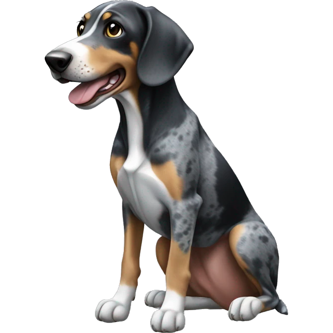 Miniature bluetick hound eating emoji