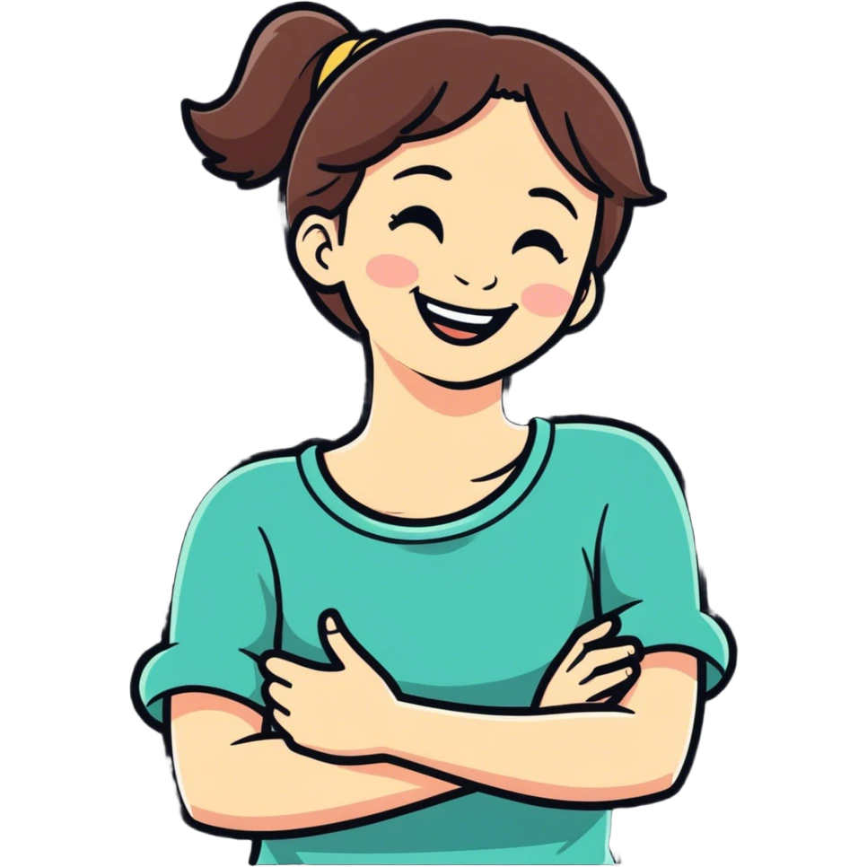 Arm crossed holding neck laughing girl emoji