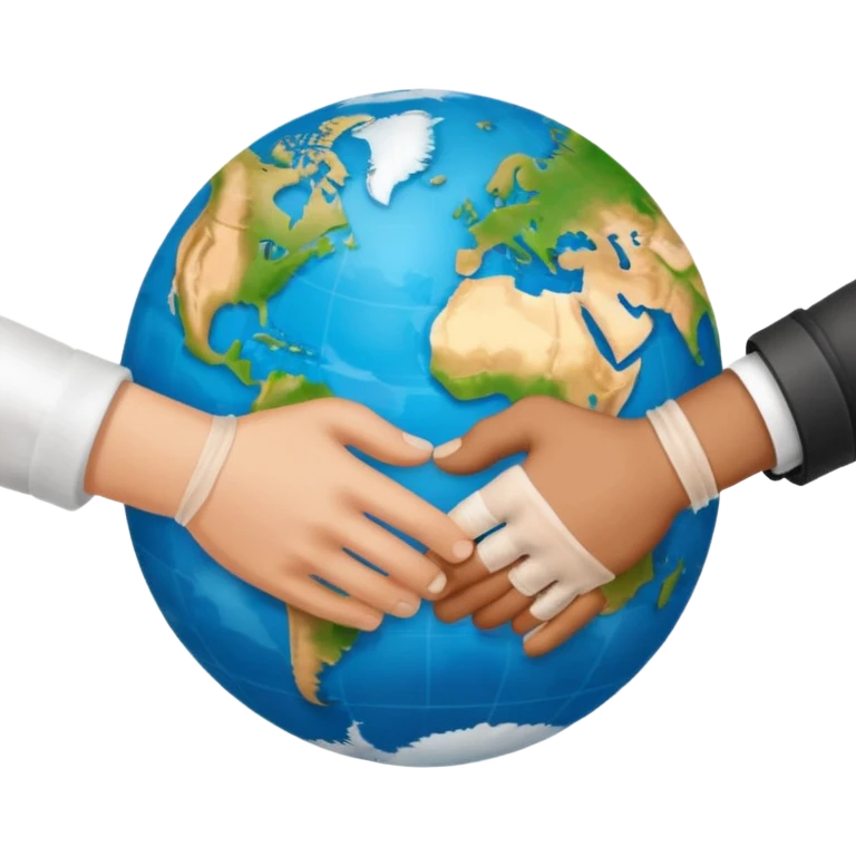 instead of two hands holding a globe, we have two hands handshaking in front of a globe. And in the background, we can see that the globe has a bandage or something. The handshake shows negotiation and the bandage around the globe shows improvement on climate change. Negotiation and climate change.  emoji