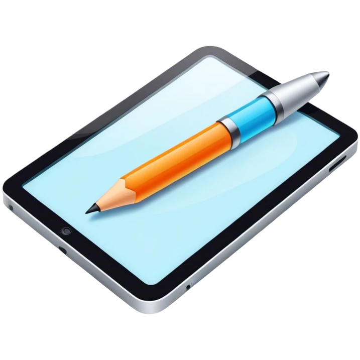 Computer graphics icon, digital design tools like a stylus, tablet, computer image, vibrant colors, minimalistic style, clean lines, transparent background. emoji