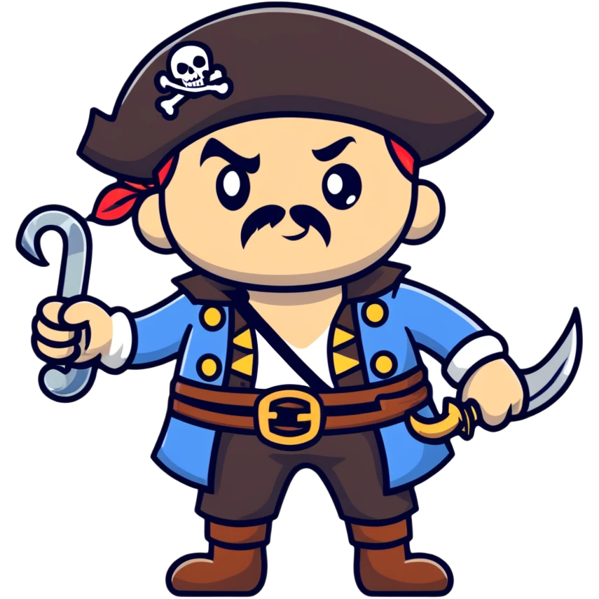 fierce pirate captain with hook hand emoji