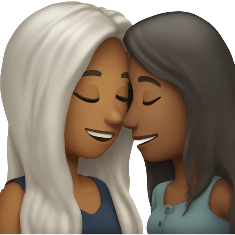 Lesbians kissing. Long dark hair and white skin color. emoji