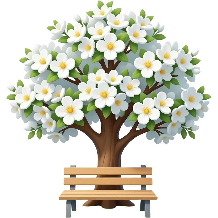 emoji of beautiful beige bench and beautiful white blooming tree emoji