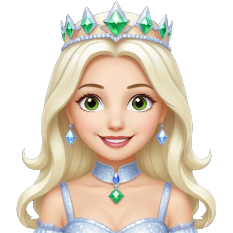 The Good Witch from Oz with long white blonde hair, white sequin outfit emoji