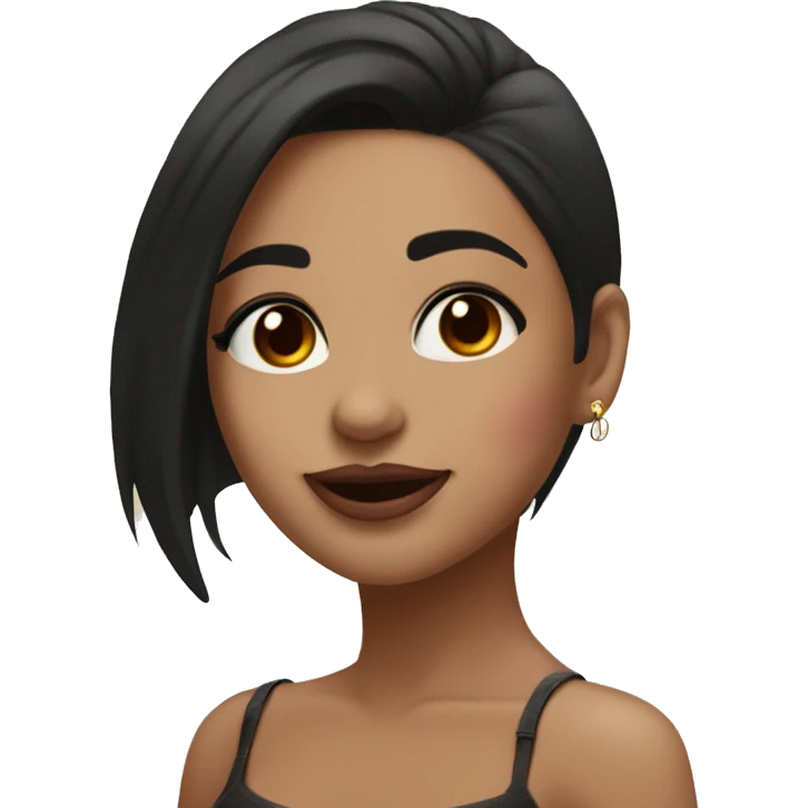 Beautiful Latina girl winking with medium straight dark black hair with maroon ends and a septum piercing, hazel colors eyes emoji