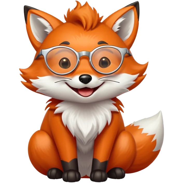 A magical fox with glowing fur, a silver star on its forehead, and round glasses, rolling on the floor and laughing uncontrollably emoji