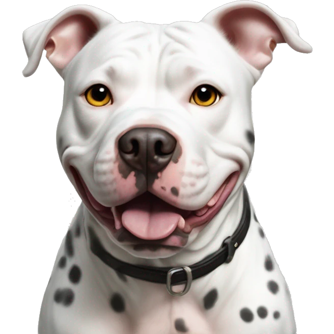 hyper realistic, white pitbull, with brindle spots emoji