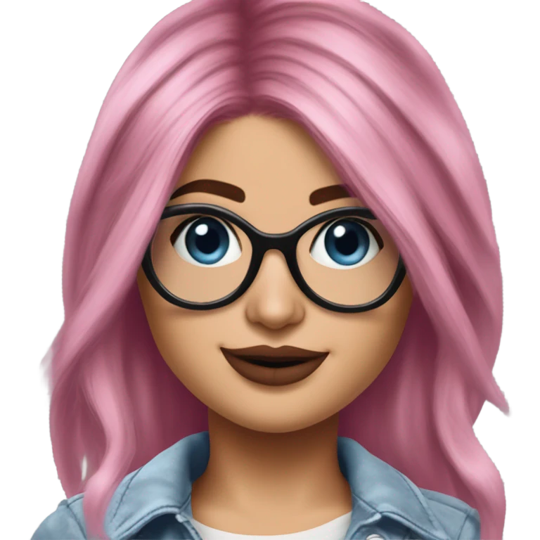 Photo Realistic kylie jenner stylish pink hair BLUE eyes and glasses happy  emoji