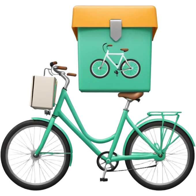 minimalistic logo with a bicycle and a food delivery box, Deliveroo colors emoji